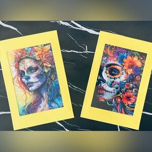 Original Use Colorful Skull Art with Yellow Frames